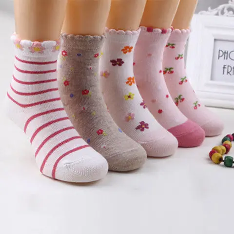 5 пар детских носков осенне-зимние стильные дышащие хлопковые носки для мальчиков и девочек от 2 до 12 лет - Цвет: a102Flower