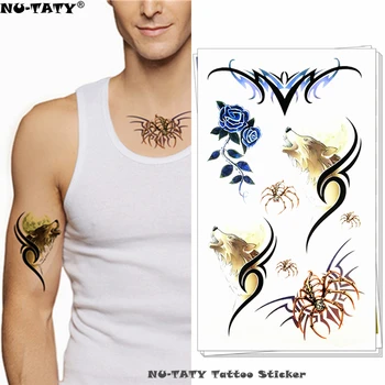 

Nu-TATY Full Moon Wolf Howl Spider Temporary Tattoo Body Art Flash Tattoo Stickers 17*10cm Waterproof Fake Tato Styling Sticker