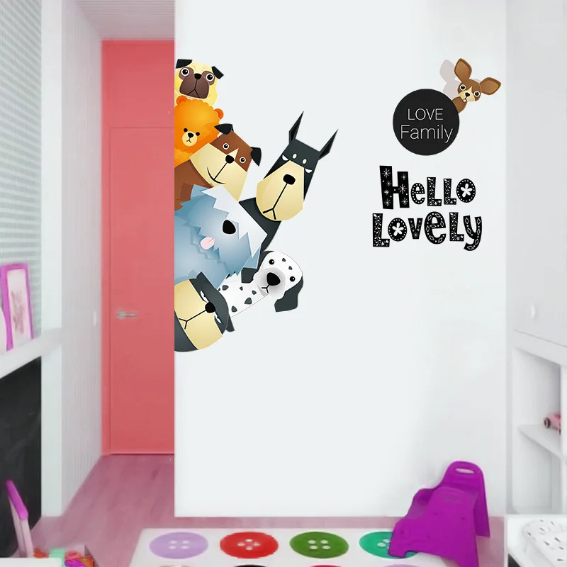 Любовь Семья мультфильм животных Детская комната украшения дома виниловые наклейки на стену прекрасные наклейки на стену собаки плакат