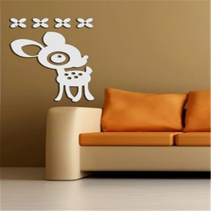 Animal Deer Mirror Wall Stickers For Kids Room Christmas Decals Acrylic