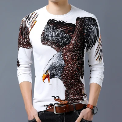 Осень китайский стиль молодых мужчин печатных тонкий круглый воротник свободный свитер - Цвет: 15