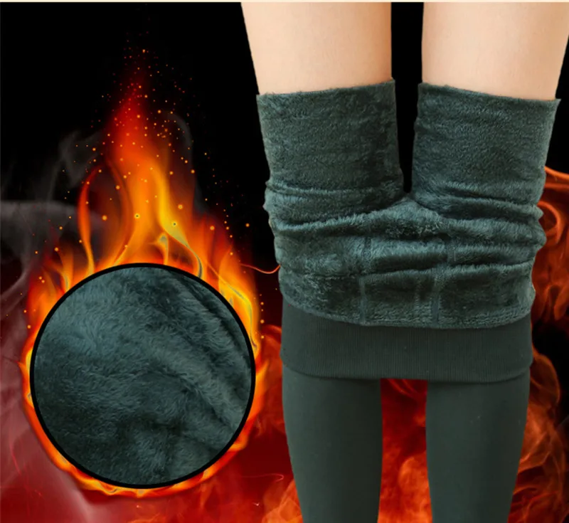 Зимние теплые женские Однотонные эластичные утолщенные узкие брюки, незаменимые леггинсы