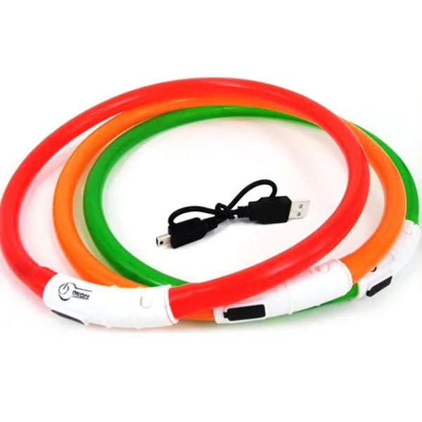 

Hot Sale New Mascotas Perros Collars For Dogs Led Rechargeable Usb Adjustable Flashing Night Dog Collar Plastic Solid Neck