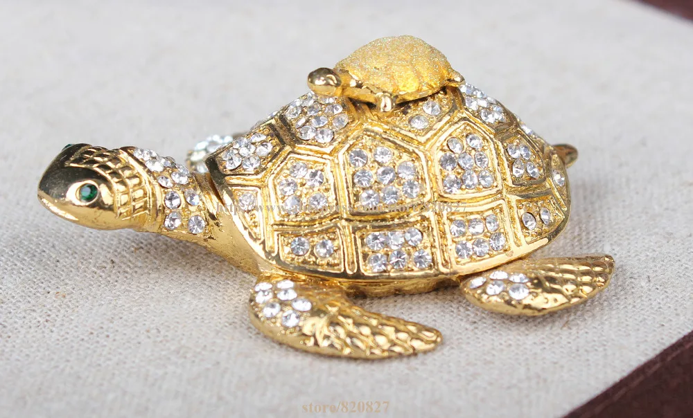 Turtle Mother and Son Faberge Styled Trinket Box  Handmade Decorated Turtle Treasure Holding Box Turtle Shape Trinket