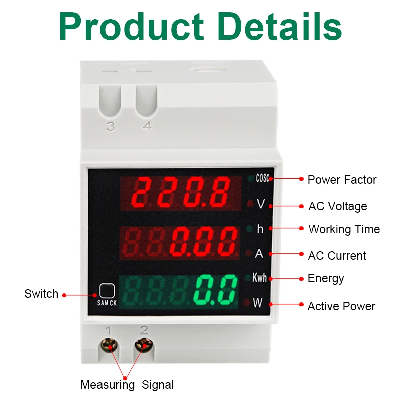 СВЕТОДИОДНЫЙ цифровой измеритель напряжения SMITH AC 80 300V 0 100A активной мощности din
