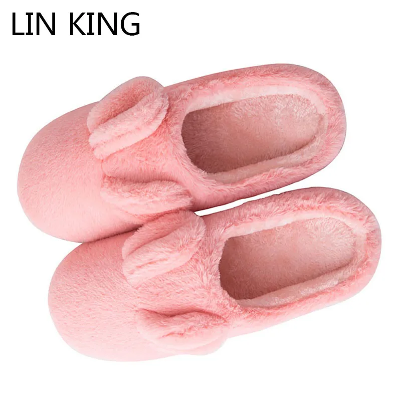 

LIN KING Lovely Unisex Flip Flop Cute Rabbit Ear Home Floor Soft Indoor Slippers Anti Skid Lovers Couples Winter Cotton Shoes