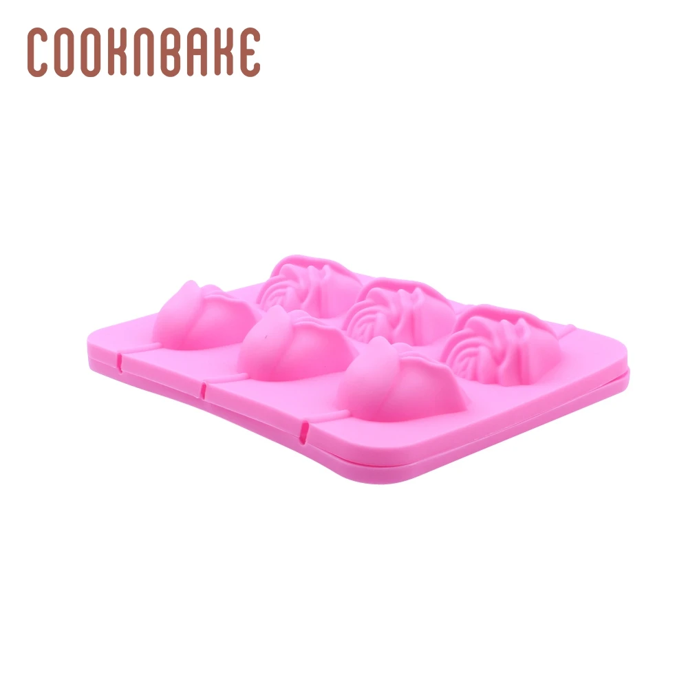 COOKNBAKE Роза леденец плесень 3D цветок силиконовые формы для леденцов 6 отверстий конфеты шоколадные леденцы формы для украшения торта