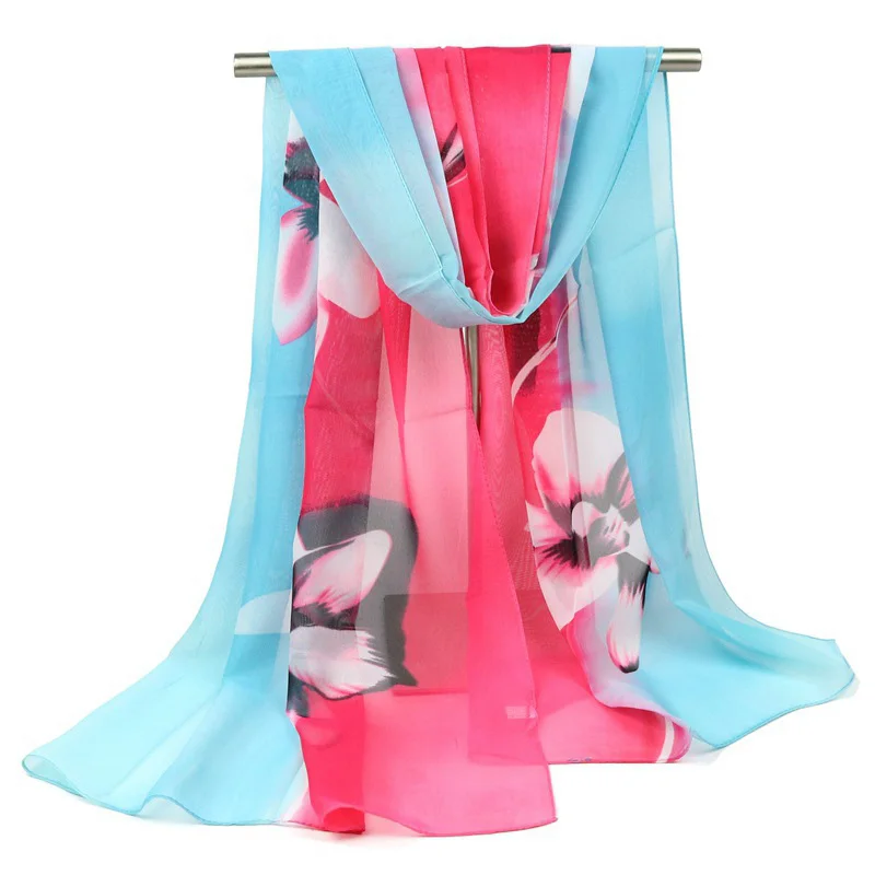 Шарфы для женщин дизайнерские бренды люксовые женские цветочные стильные шарфы Орхидея Цветочный Принт длинная шифоновая шаль шелковые