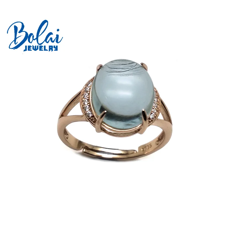 Bolaijewelry, натуральный белый Аквамарин Драгоценный Камень Овальный 10*12 мм в 925 розовом цвете кольцо из стерлингового серебра ювелирные изделия для женщин вечерние подарок