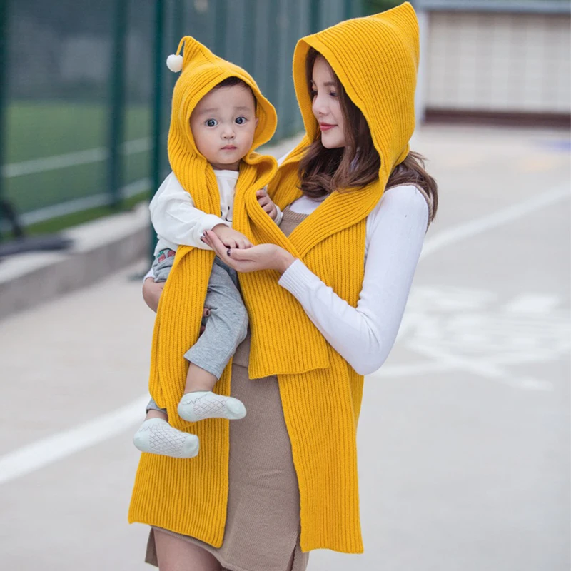 Fashion Mother And Baby Winter Scarf Wool Knit Kids Cashmere Head Scarf 2018 Womens Shawls Wraps