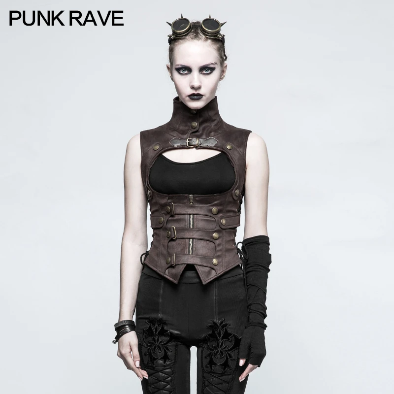コーヒーと黒色パンクレイブファッションゴシックスチームパンクベスト女性ベストコスプレハロウィン Y775 Vests Waistcoats Aliexpress