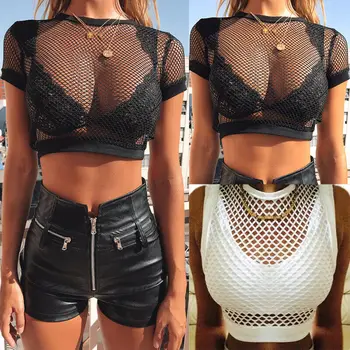

Women Sexy Sleeveless See Through Mesh Fishnet Blouse Casual Shirt Tops Blouse Female Top Clothes White