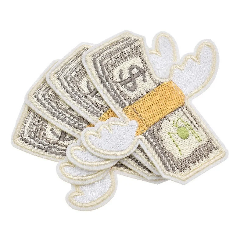 

2Pcs Lucky Dollar Fly Wing Money Embroidered Iron on Applique Badge Patches DIY Sewing Gambling Fortune Buck Greenback