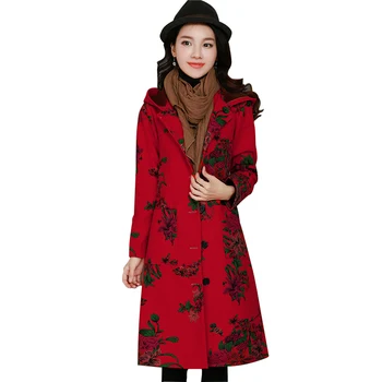 

Autumn Winter Parka Women 2019 New Fashion Hooded Thick Warm Medium long Print Jacket Long sleeve Loose Big yards Coat Overcoat