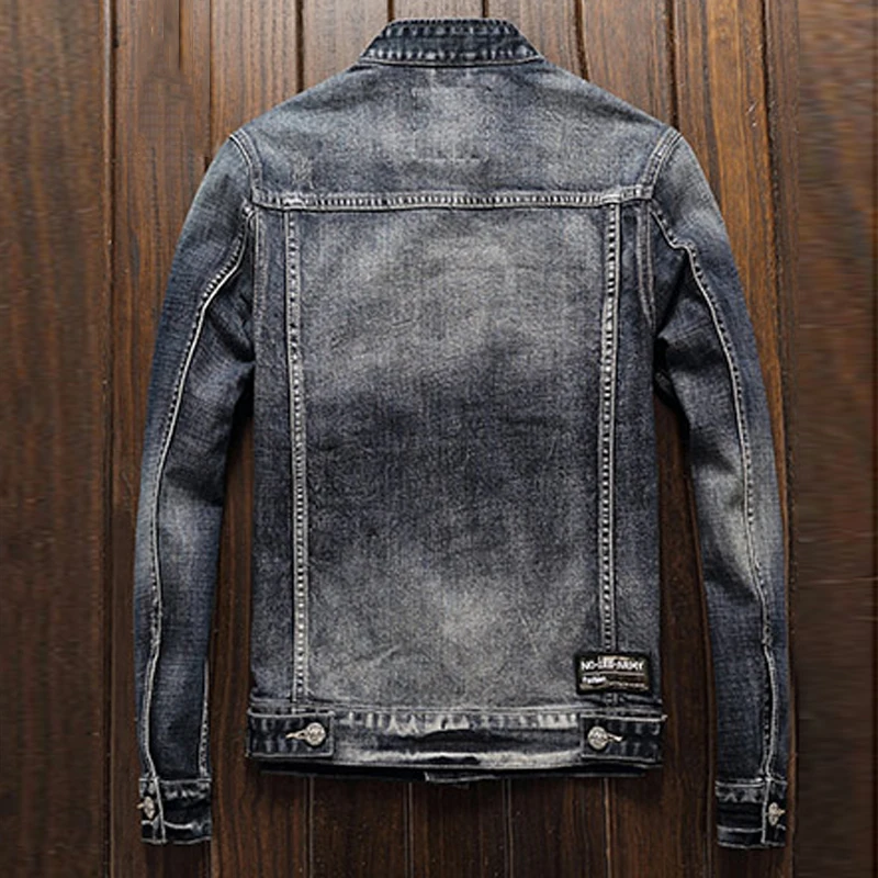 2018 Autumn Winter Locomotive Denim Jacket Coats Male European Style Elastic Designer Brand Biker Mens Jeans Coats Overcoat A198 2018 Autumn Winter Locomotive Denim Jacket Coats Male European Style Elastic Designer Brand Biker Mens Jeans Coats Overcoat A198