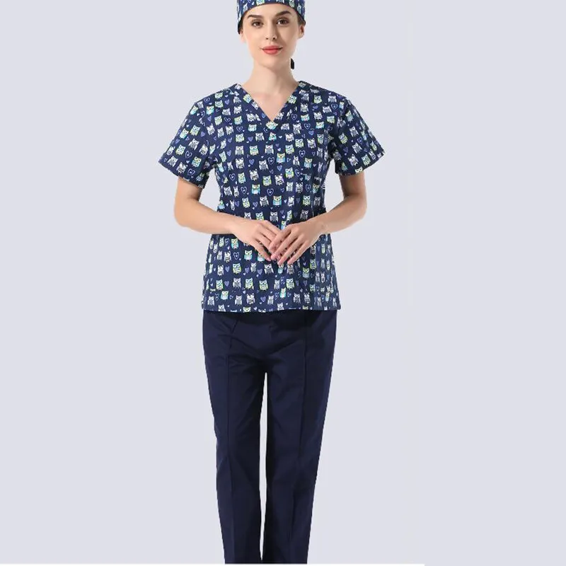 Медицинская Униформа больница для женщин и мужчин медицинский Халат скраб верхняя одежда стоматологический клиникос салон красоты медсестры рабочая одежда хирургические костюмы - Цвет: One Set Women