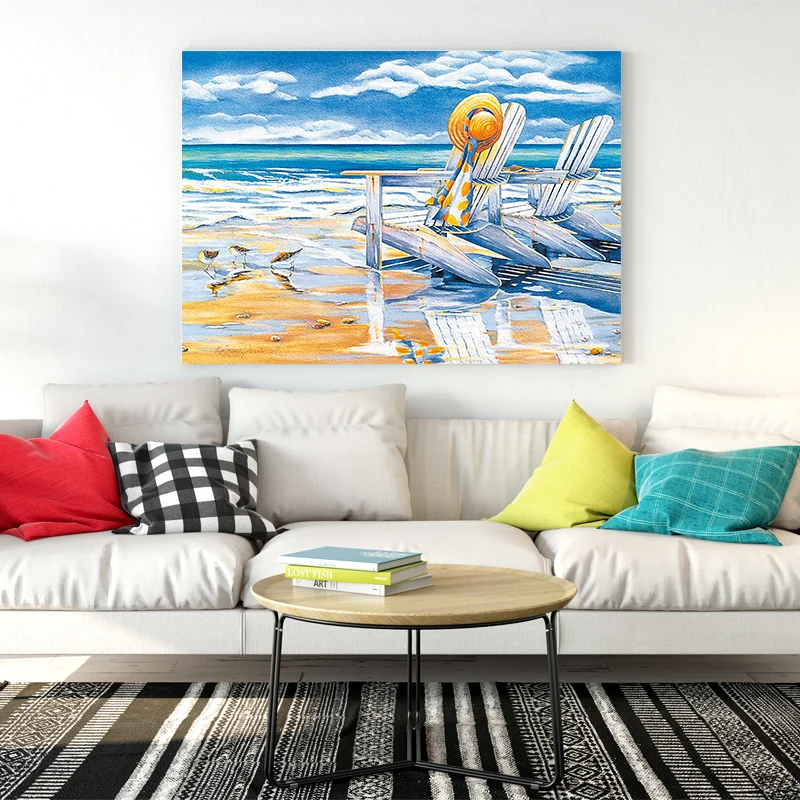 Seascape Canvas Poster Beach Landscape Art Painting Wall Picture Pastoral Print Living Room Mediterranean Home Decoration | Дом и сад