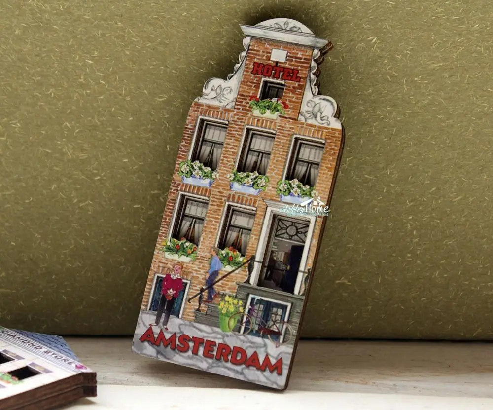 Нидерланды; Голландия Голландский Амстердам отель туристические путешествия сувенир деревянный магнит на холодильник ремесло