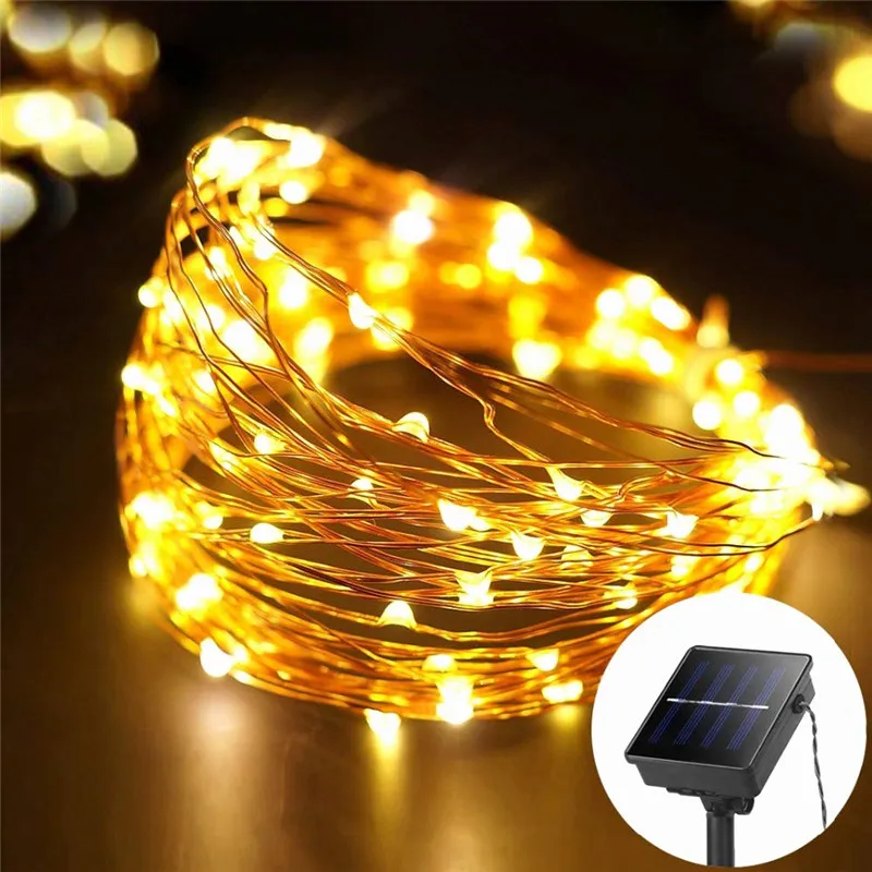 50/100/200 led solar LED Light Waterproof LED Copper Wire String Holiday Outdoor led strip Christmas Party Wedding Decoration decoration anniversaire party copper wire led string light waterproof 2m 5m lamparas led strip for festival christmas wedding