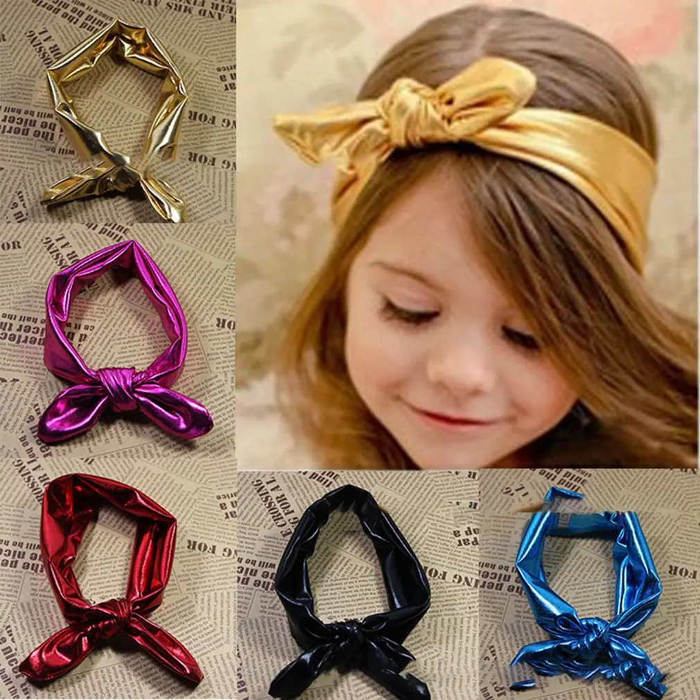 2018 новый для маленьких девочек Кролик уха Лук Hairband повязка тюрбан узел повязка на голову обертывания для девочек аксессуары для волос 5