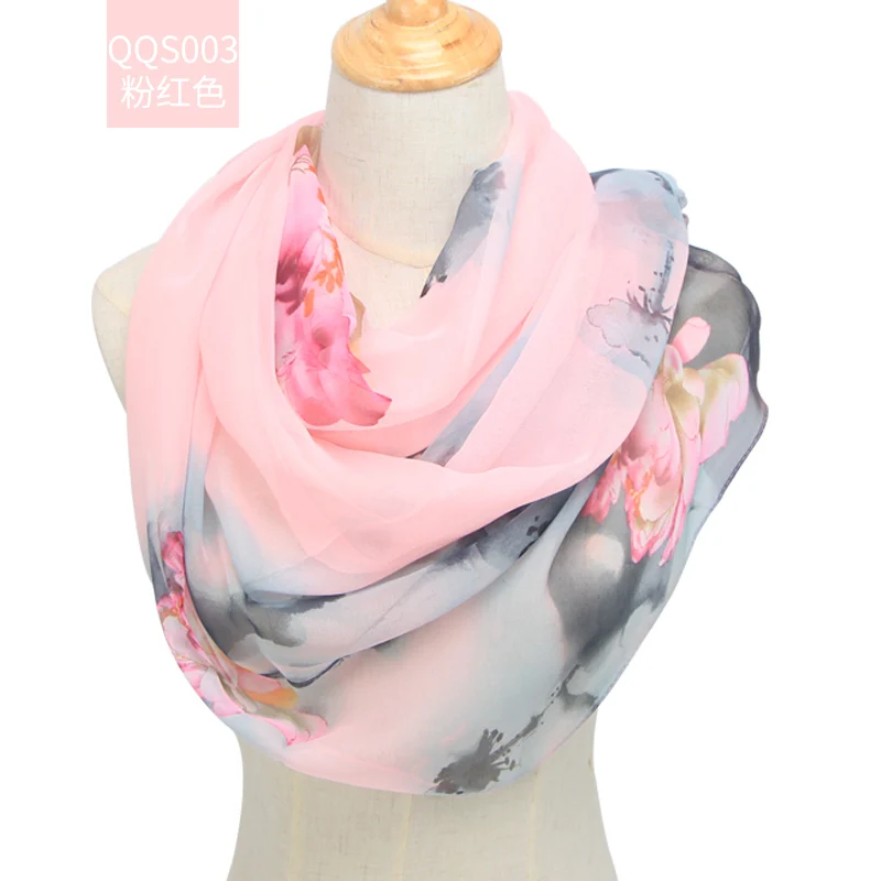 Новое поступление Весна и осень женский шифоновый шарф полиэстер геометрический узор дизайн длинный мягкий Шелковый платок QQS003 - Цвет: Розовый