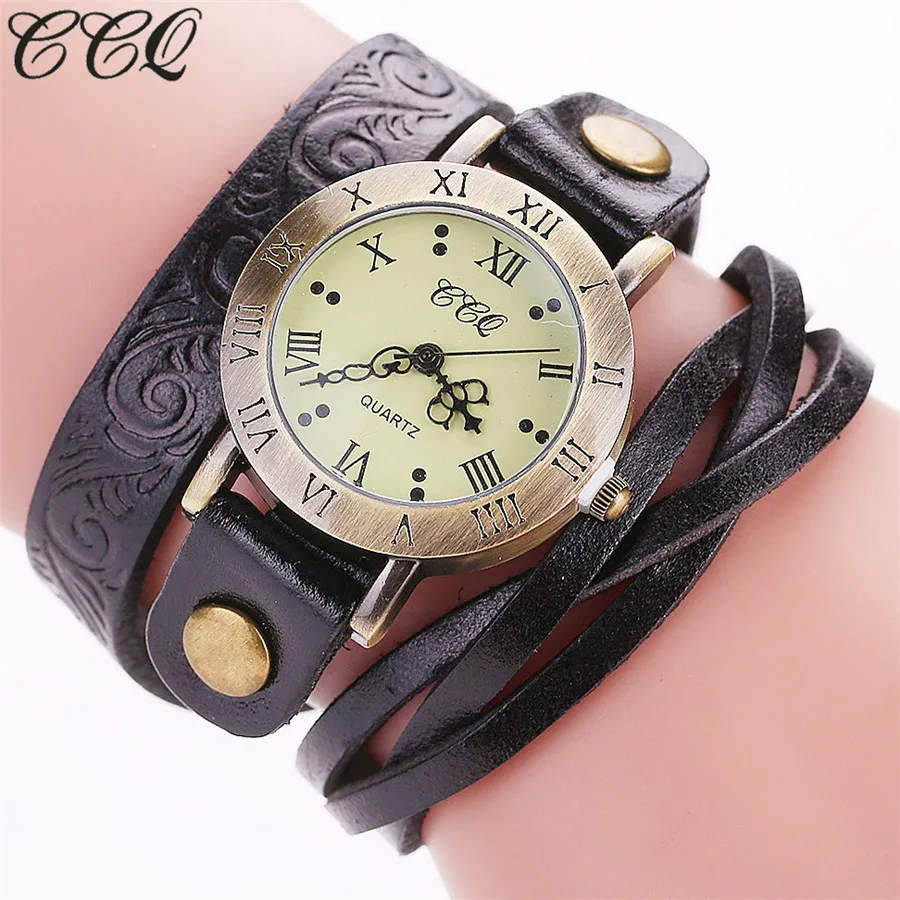 

CCQ Brand Vintage Cow Leather Bracelet Watch Fashion Casual Women Wrist Watch Luxury Quartz Watch Relogio Feminino Gift