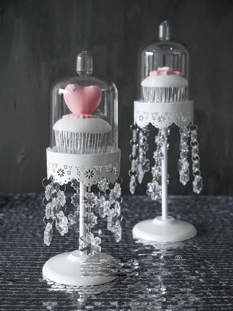 3Colors Mini Cup Cupcake Stand Crystal Pendant With PC Dome Cover Cake