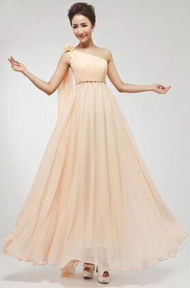 Плюс Размер Макси трапециевидной формы длина до пола одно плечо светло желтый оранжевый Камея шифоновое платье для подружки невесты корсет сзади платье W1796 - Цвет: Шампанское