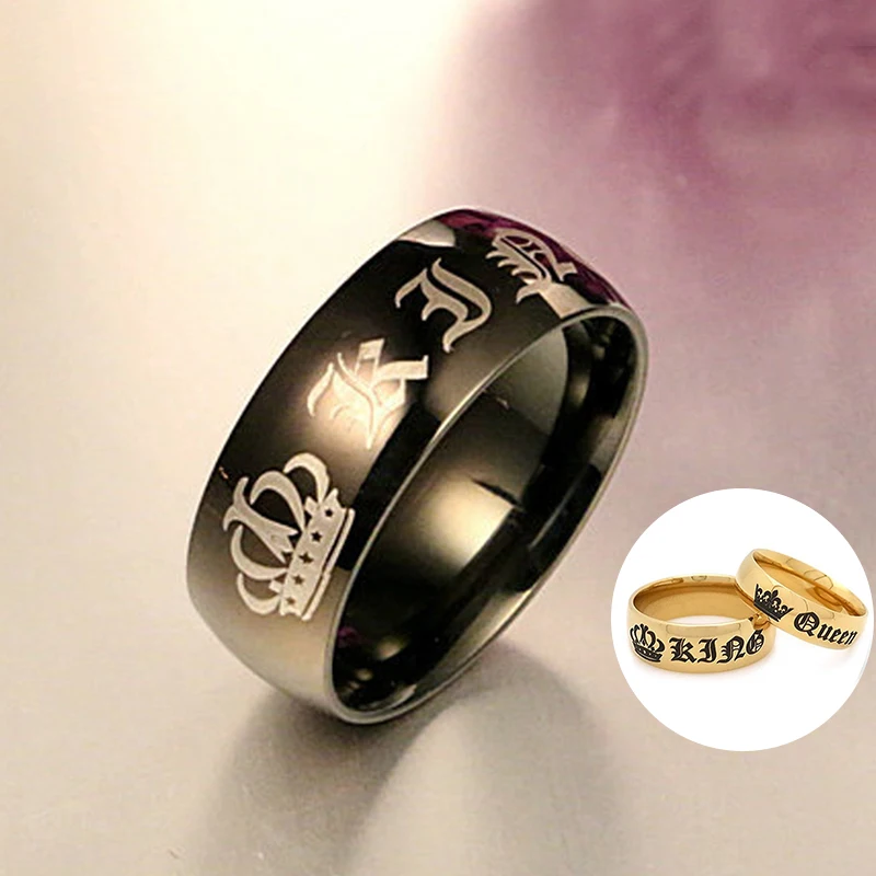 Best 2018 new Titanium Steel 3Colors Men engagement Rings Queen Allergy Free Lovers Wedding ring 1PC King Gifts Women Couple jewelry