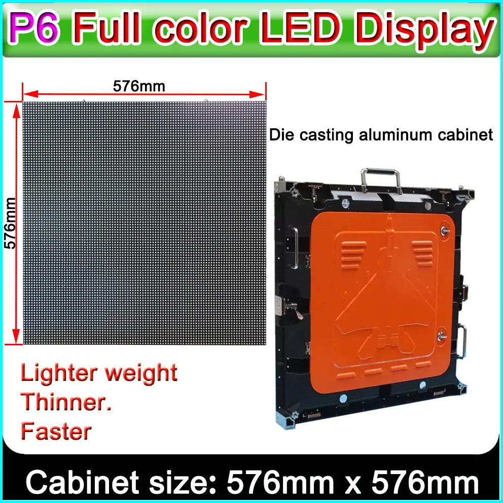 

P6 Outdoor full color LED display, Die-cast cabinet 576*576mm rental led display,