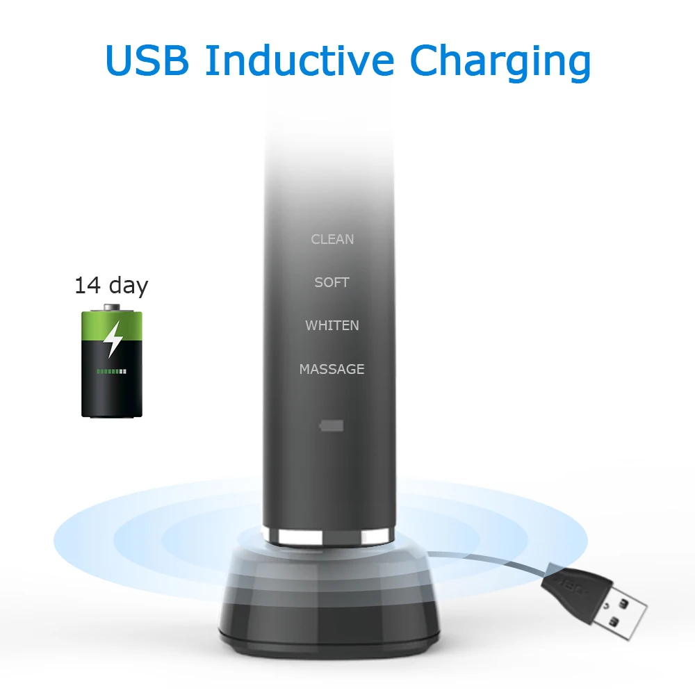 Electric Toothbrush USB Inductive Charging Sonic Toothbrush Adults Electric Sonic toothbrush Black 8 Brush Heads & Travel Case Electric Toothbrush USB Inductive Charging Sonic Toothbrush Adults Electric Sonic toothbrush Black 8 Brush Heads & Travel Case
