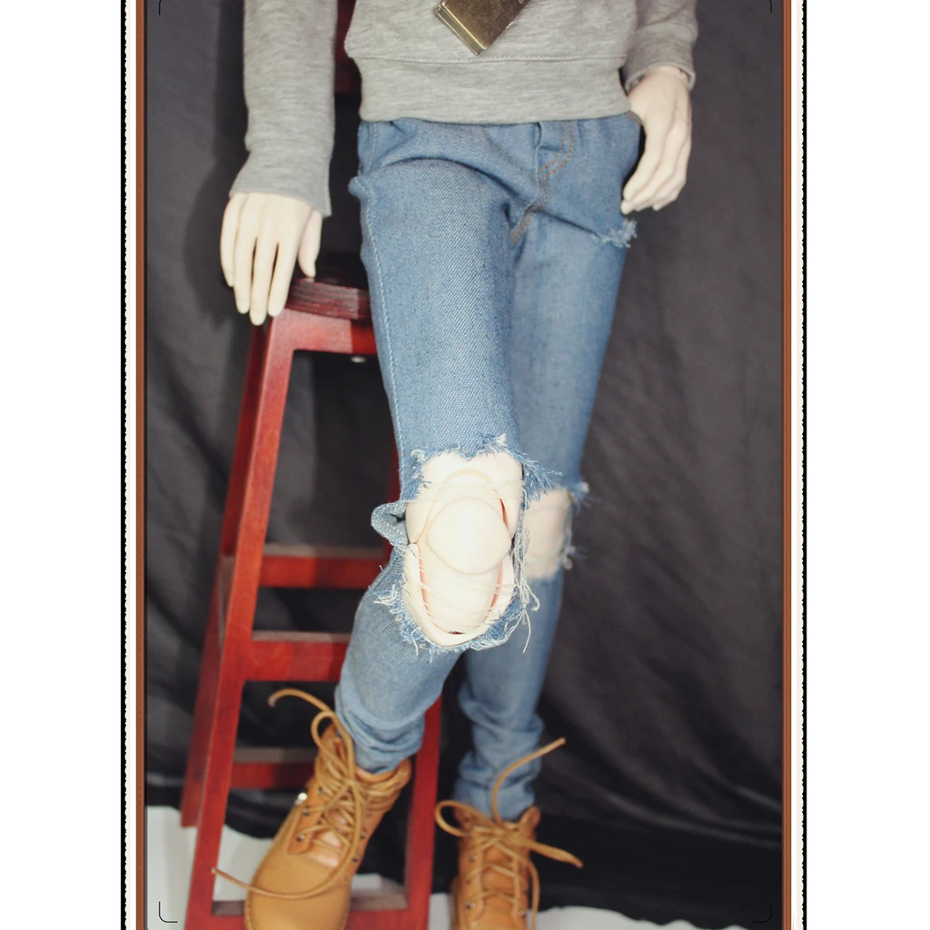 Fashion 1/3 BJD Long Sleeve Tshirt Ripped Jeans Set Outfit Clothes Accessory for Normal 70cm Uncle Size Doll