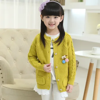 

Girls Cardigan Kids Knitted Sweater 2020 Autumn Winter Girls Clothes Lace Patchwork Front Open Sweaters Long Sleeve Knitwear