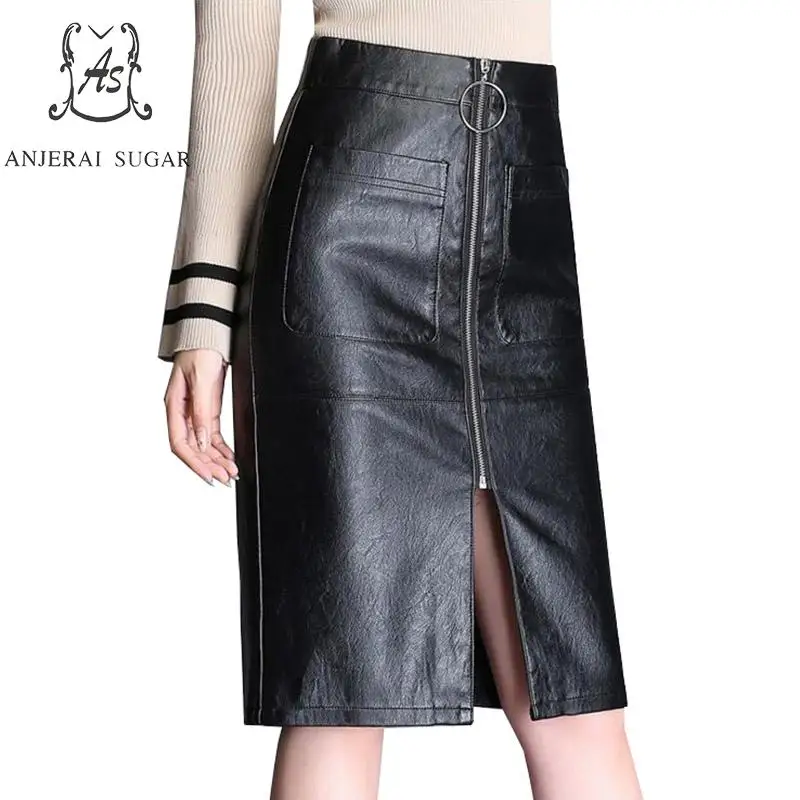Autumn winter women Faux leather skirt black PU leather sexy High waist