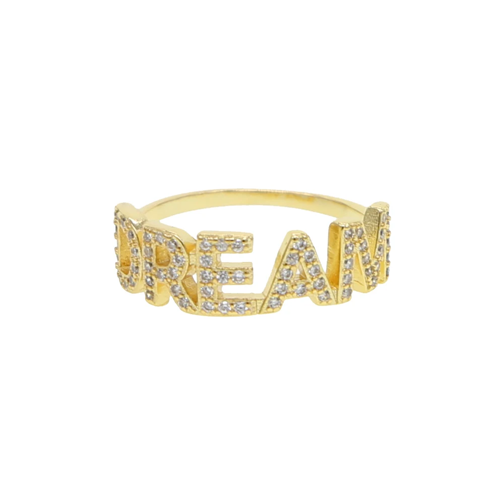 

Yellow gold color Free Style Letter DREAM ring Clear CZ Finger Ring For Women Romantic Fashion Jewelry