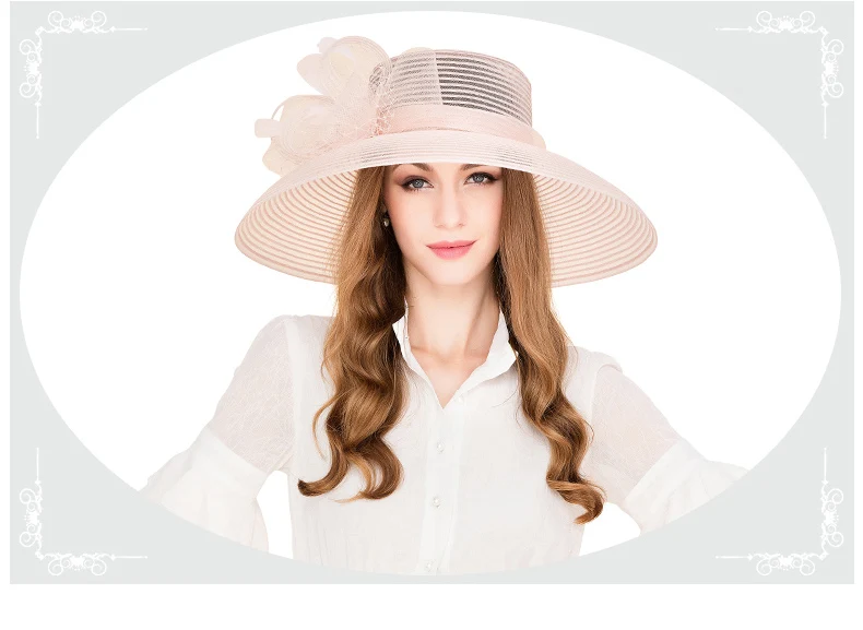 Женская шляпа из органзы, большой бант края, украшение из цветов, элегантное дамское свадебное платье, B-8236