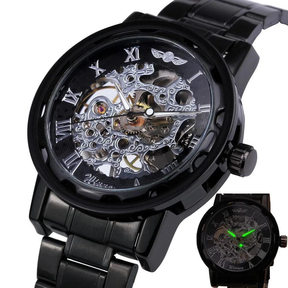 2017 WINNER font b Mechanical b font Watches For Mens Hand wind Leather Watches Roman Number