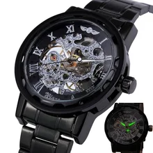 2017 WINNER Mechanical Watches For Mens Hand-wind Leather Watches Roman Number Skeleton Wristwatches Luminous Hands reloj hombre