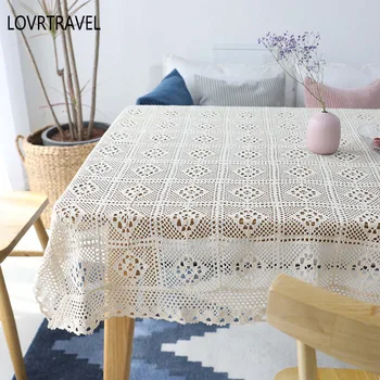 

100% Cotton Knitted Lace Tablecloth Shabby Chic Vintage Crocheted Tablecloth Handmade Cotton Lace Table Topper Furniture Cover