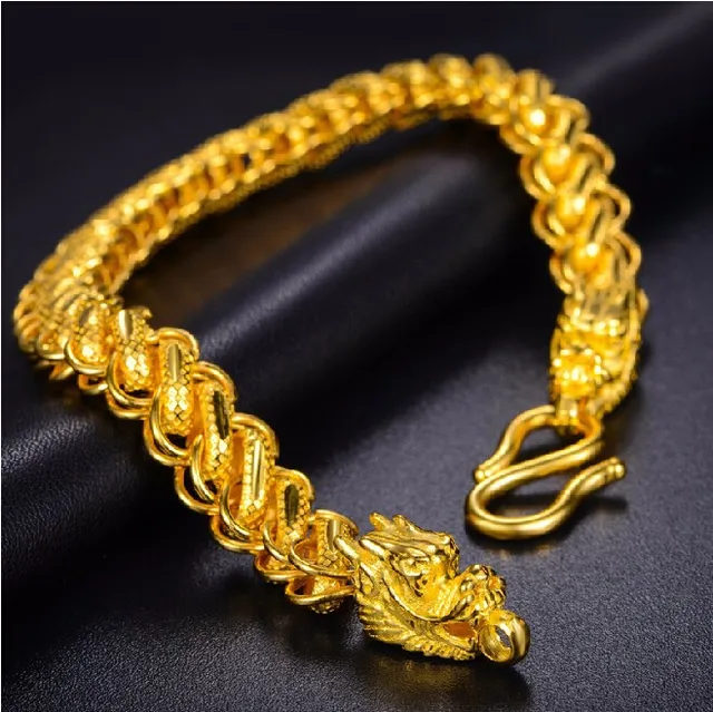 Authentic 24k Yellow Gold Thailand Dragon Head Men's Bracelet Heavy