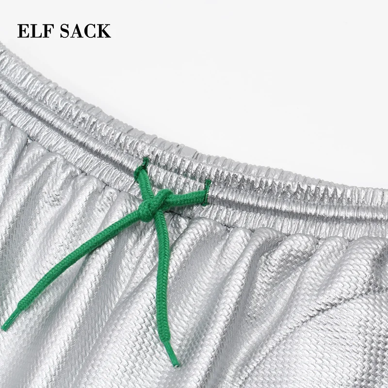 ELFSACK, новинка, Женский комплект из 2 предметов, повседневный Серебряный Женский пуловер с круглым вырезом и эластичной талией, женские шорты в уличном стиле