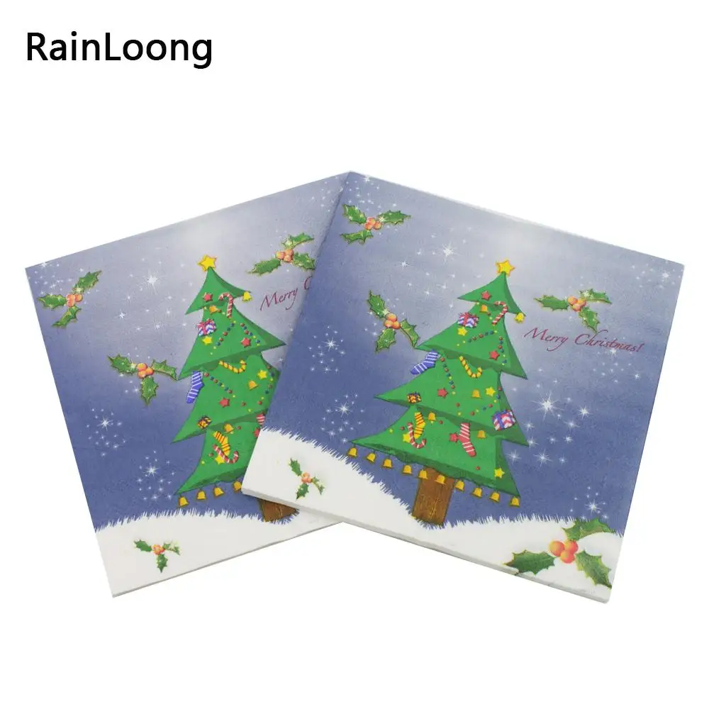 

[RainLoong] Christmas Tree Paper Napkins Festive & Party Supplies Tissue Napkins Decoration Serviettes For Decoration Decoupage