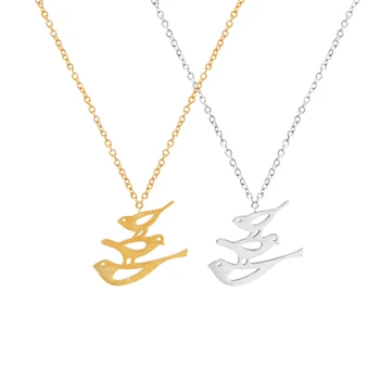 

Gold Color Mom Baby Sparrow Necklace For Women Collar Mujer Stainless Steel Chain Three Birds Pendant Necklace Wholesale