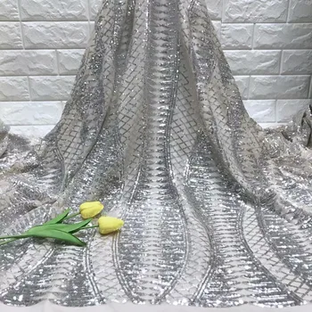 

Latest style silver Sequins French Laces Fabrics High Quality Tulle French Yellow Wine Blue 2019 High Quality African beige HOT