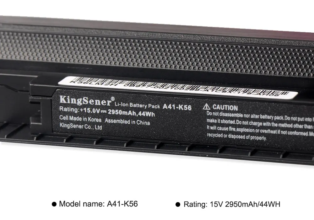 KingSener A41-K56 Аккумулятор для ноутбука ASUS K46 K46C K46CA K46CM K56 K56CA K56CM S46C S56C R505CA A32-K56 A42-K56 15V 2950 мА-ч