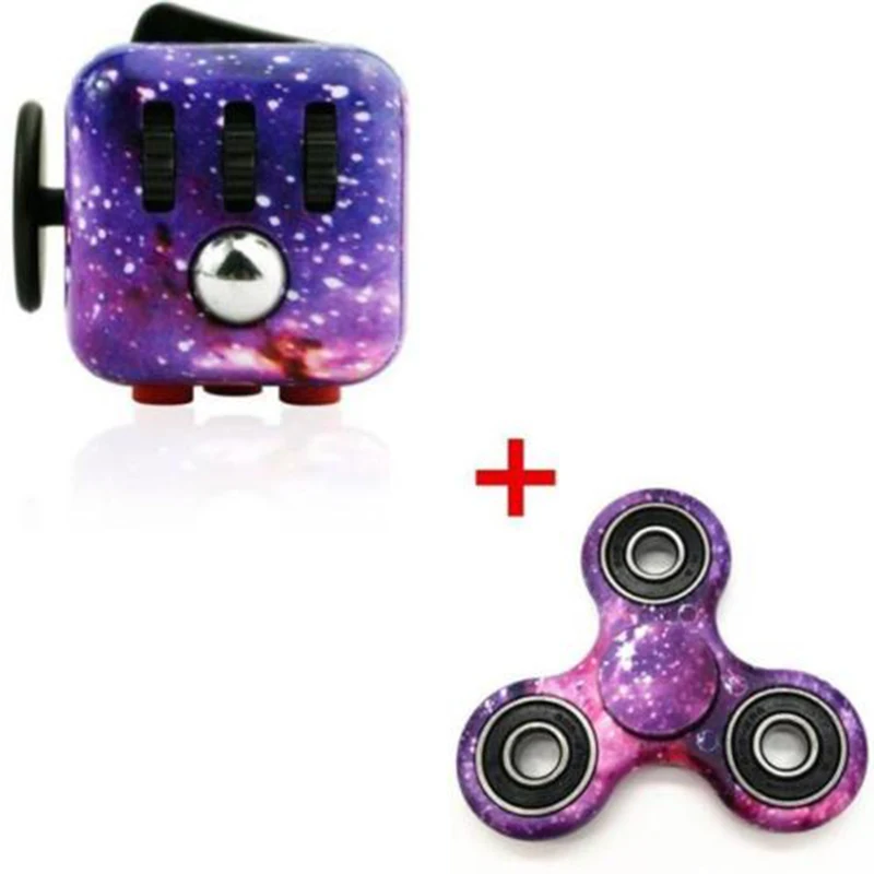 Mehechap Purple Galaxy Fid Cube and Cute Hand Spinner Set Ceramic