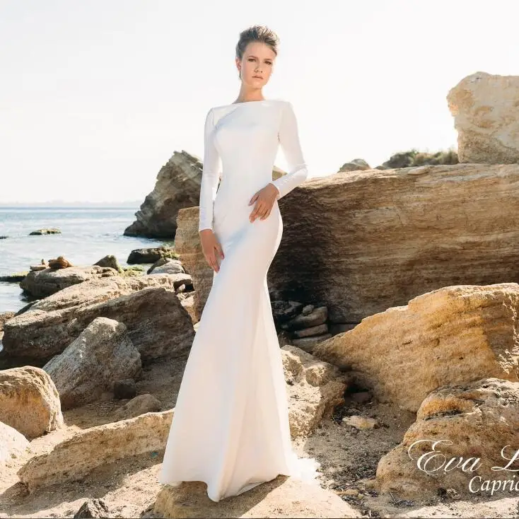 boat neck long sleeve wedding dress