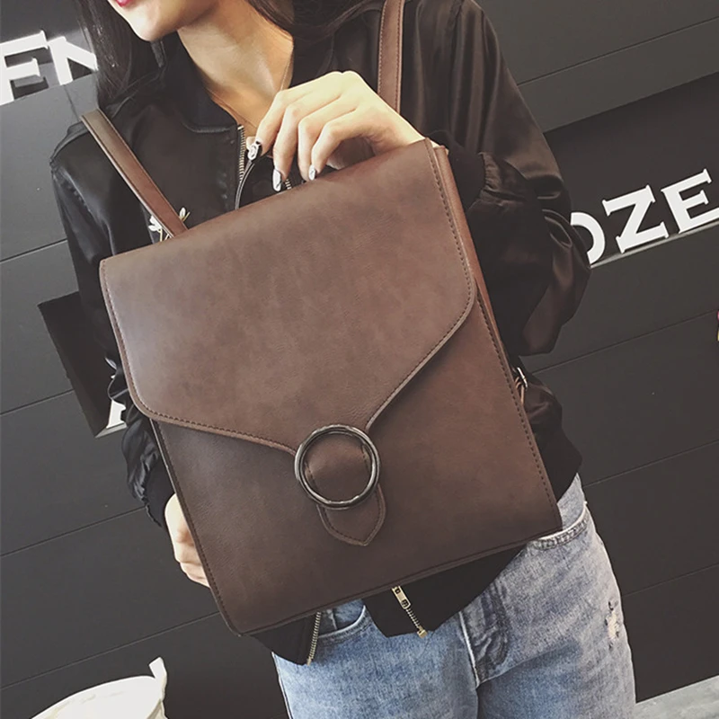 

New Korean Vintage Style Backpack Women Shoulder bags female leather School Bag ladies retro Backpack casual simple travel bag