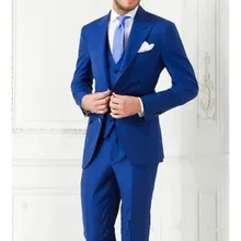 Party Royal Blue Men Suits Tuxedos Groomsman tux Custom made wedding Suits slim fit fashion blue men suit (Jacket+Pants+Vest)