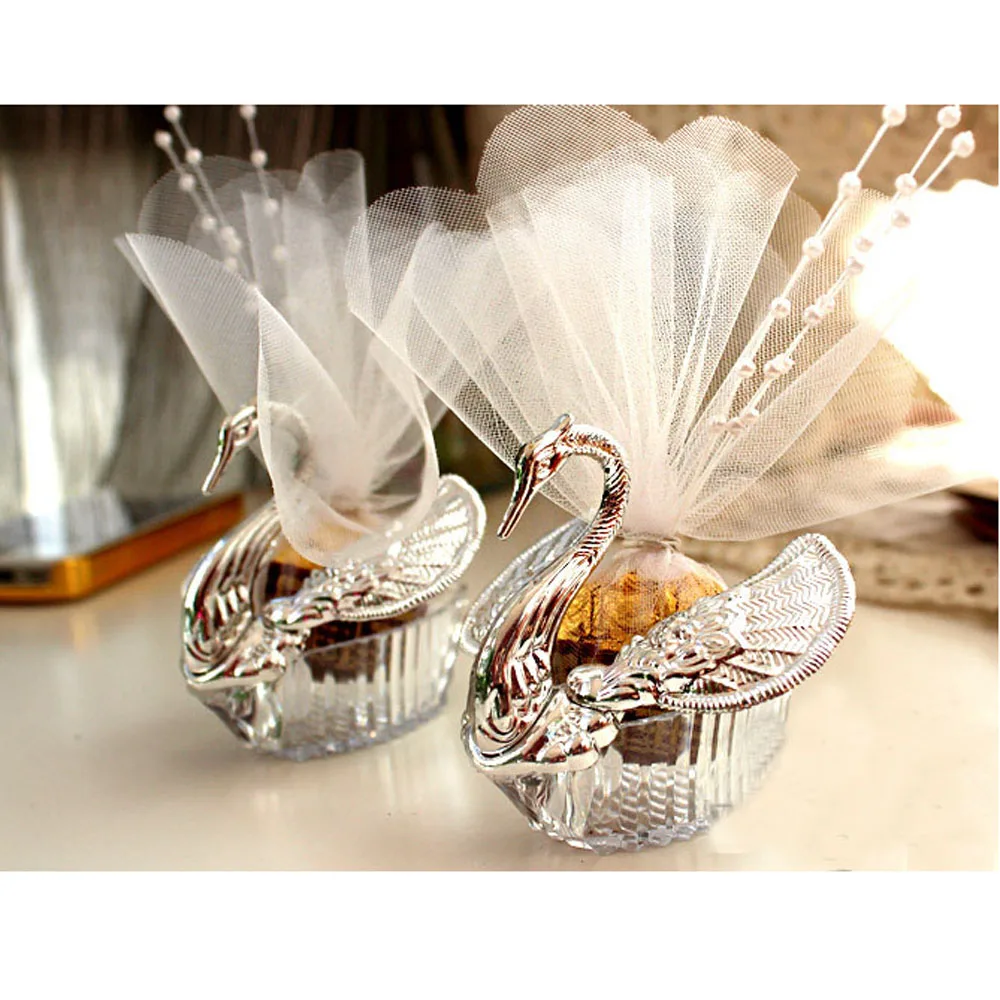 50 Pieces Acrylic Wedding Favor Swan Boxes Bomboniere Candy Box Gift Boxes